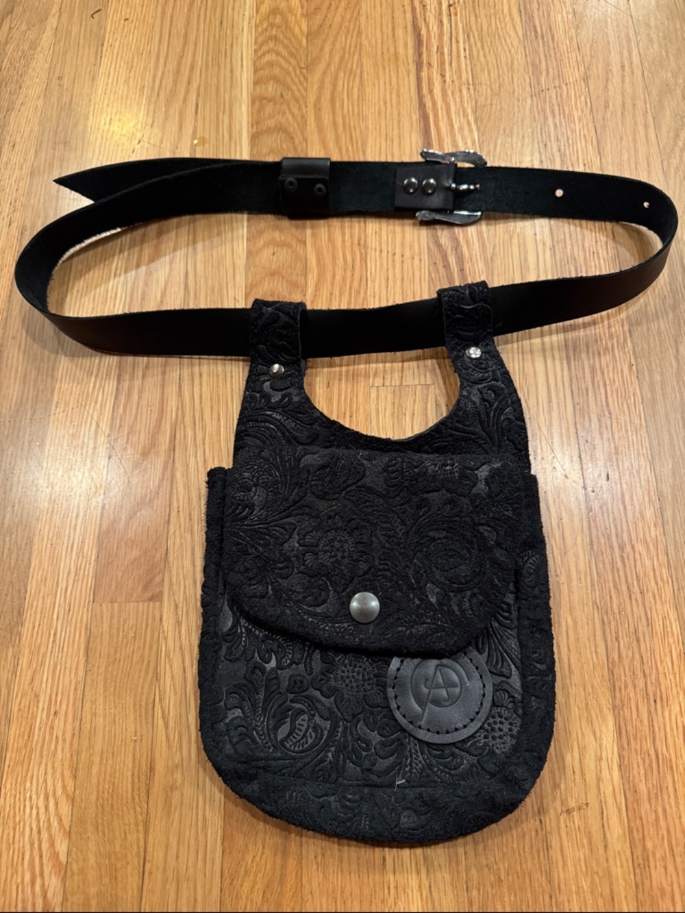 Black Embossed Floral Belt Bag